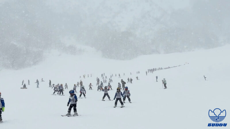 全園年長400人以上が一つになって滑るバディでしか成し遂げられない「スキーキャンプ・トレイン」